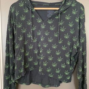 MeUndies Cropped Modal Hoodie Size M weed print